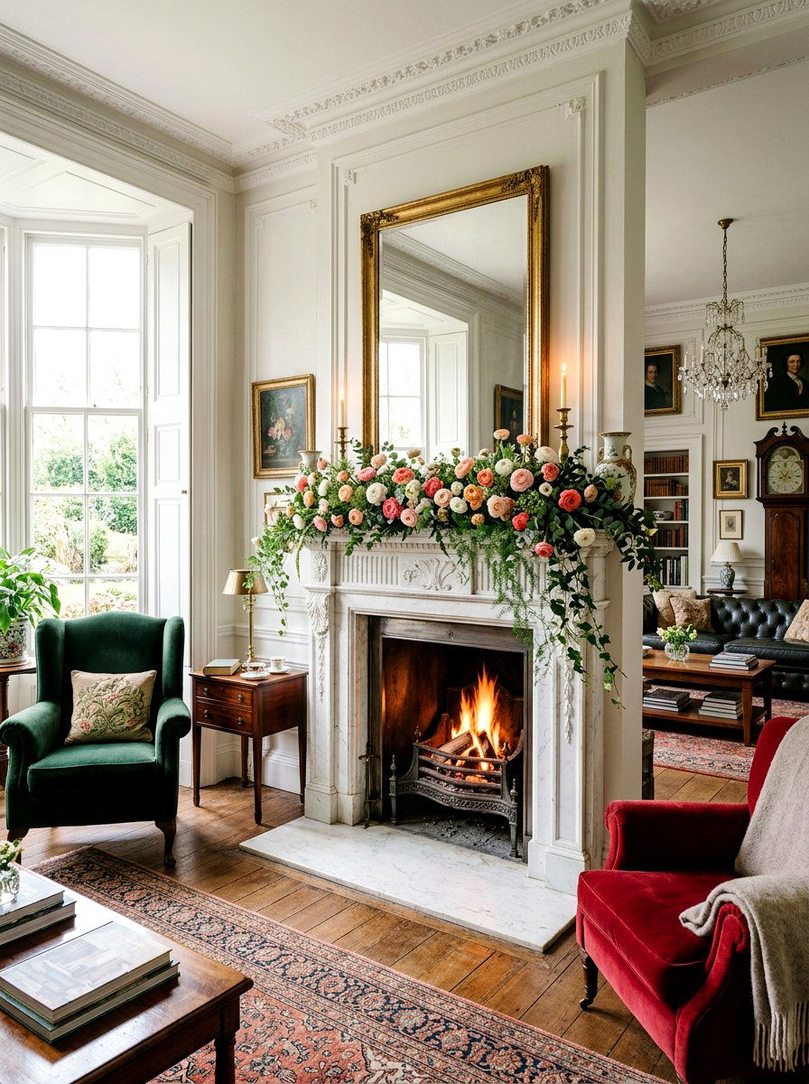 Ranunculus Fireplace Mantle - 25 Spring Wedding Garland Ideas