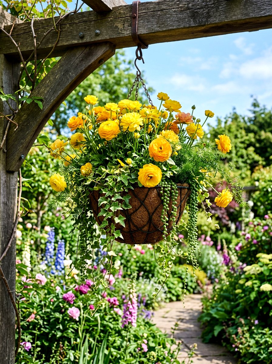 Ranunculus Hanging Basket - 25 Spring Ranunculus Planter Ideas