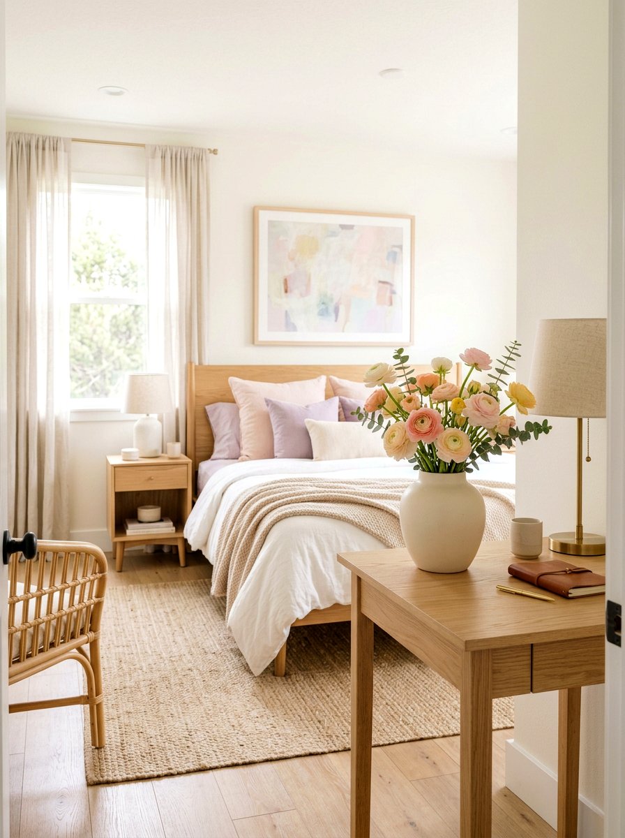 Ranunculus In Pastel Ceramic - 25 Spring Bedroom Vase Ideas