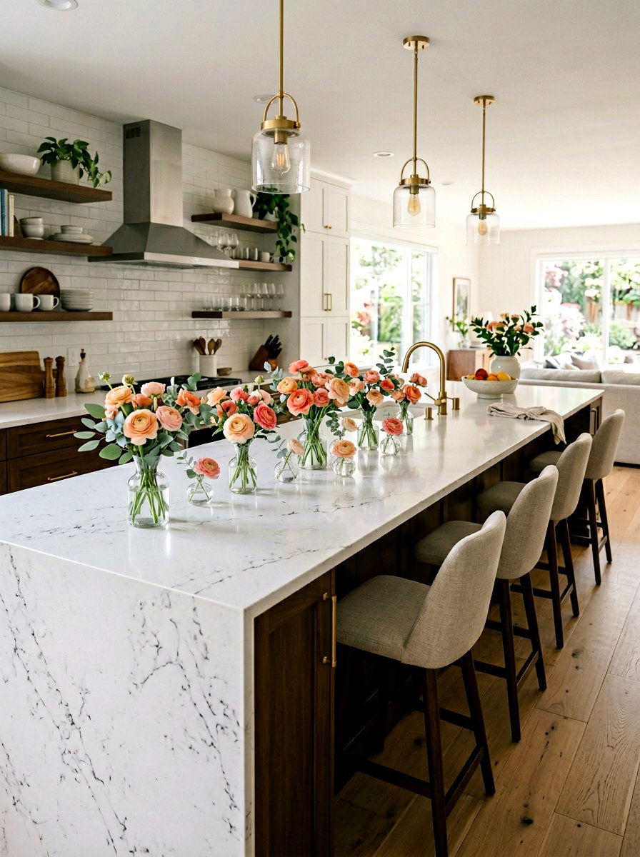 Ranunculus In Small Bud Vases - 25 Spring Kitchen Centerpiece Ideas