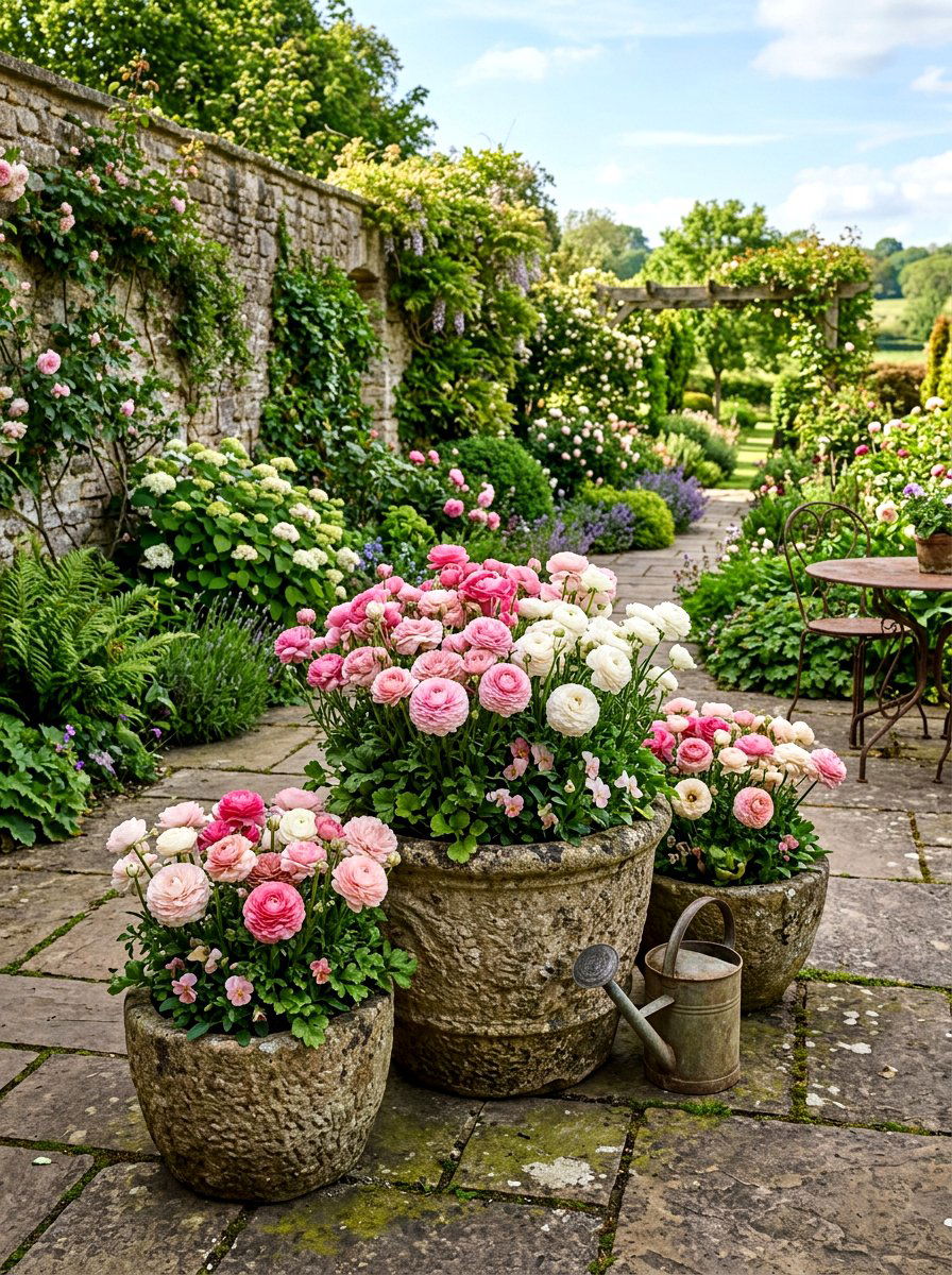 Ranunculus In Stone Pots - 25 Spring Bulb Forcing Ideas