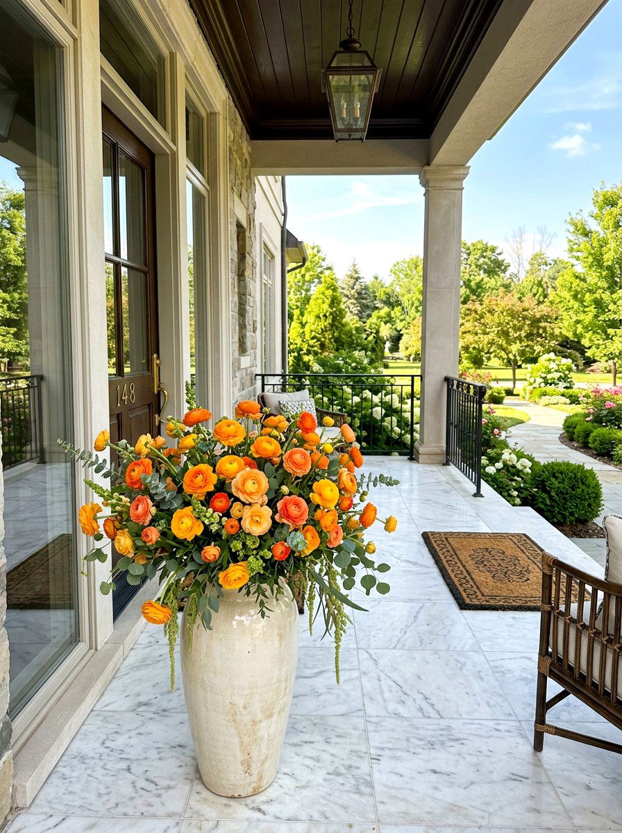 Ranunculus Porch Urn - 25 Spring Porch Urn Ideas