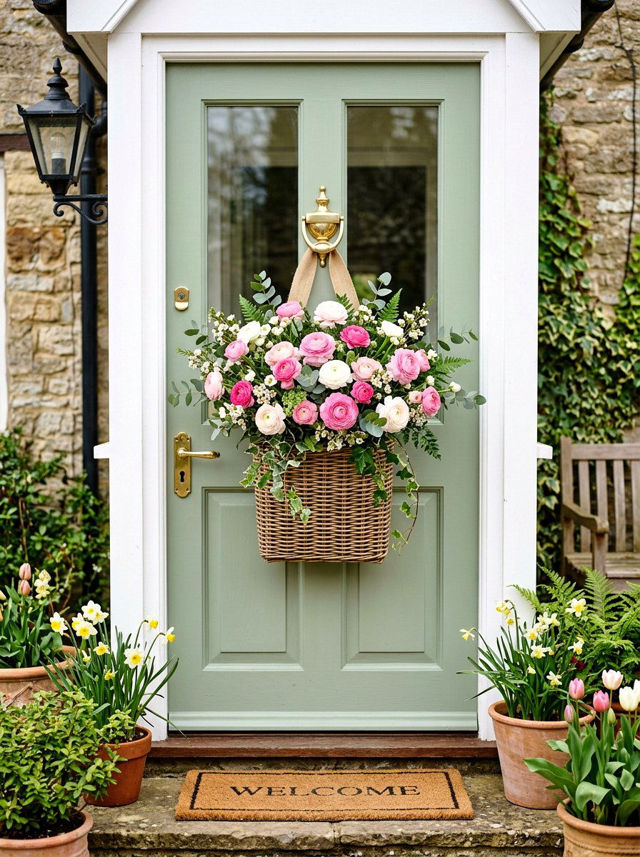 Ranunculus Spring Door Decor - 25 Spring Ranunculus Planter Ideas