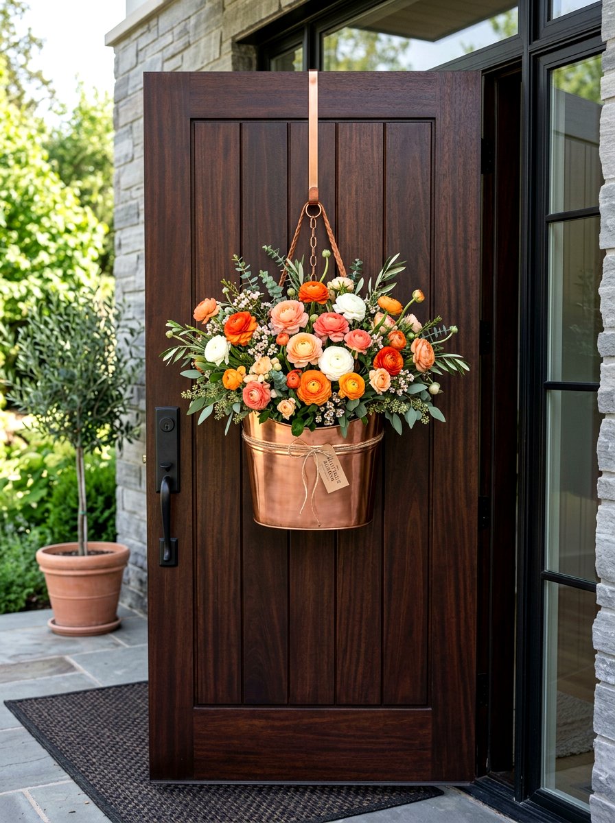 Ranunculus door basket - 25 Spring Hanging Basket Door Ideas