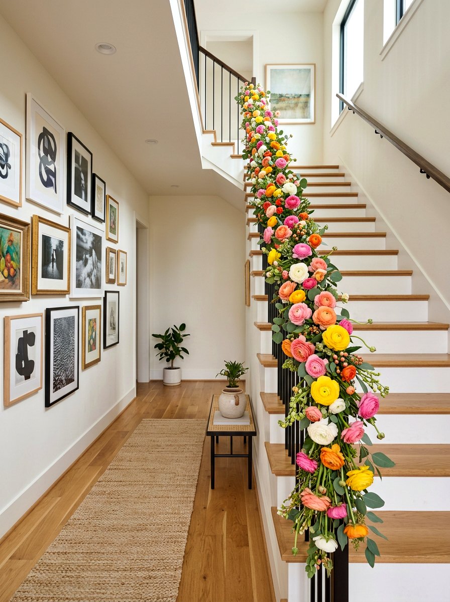 Ranunculus garland - 25 Spring Staircase Garland Ideas