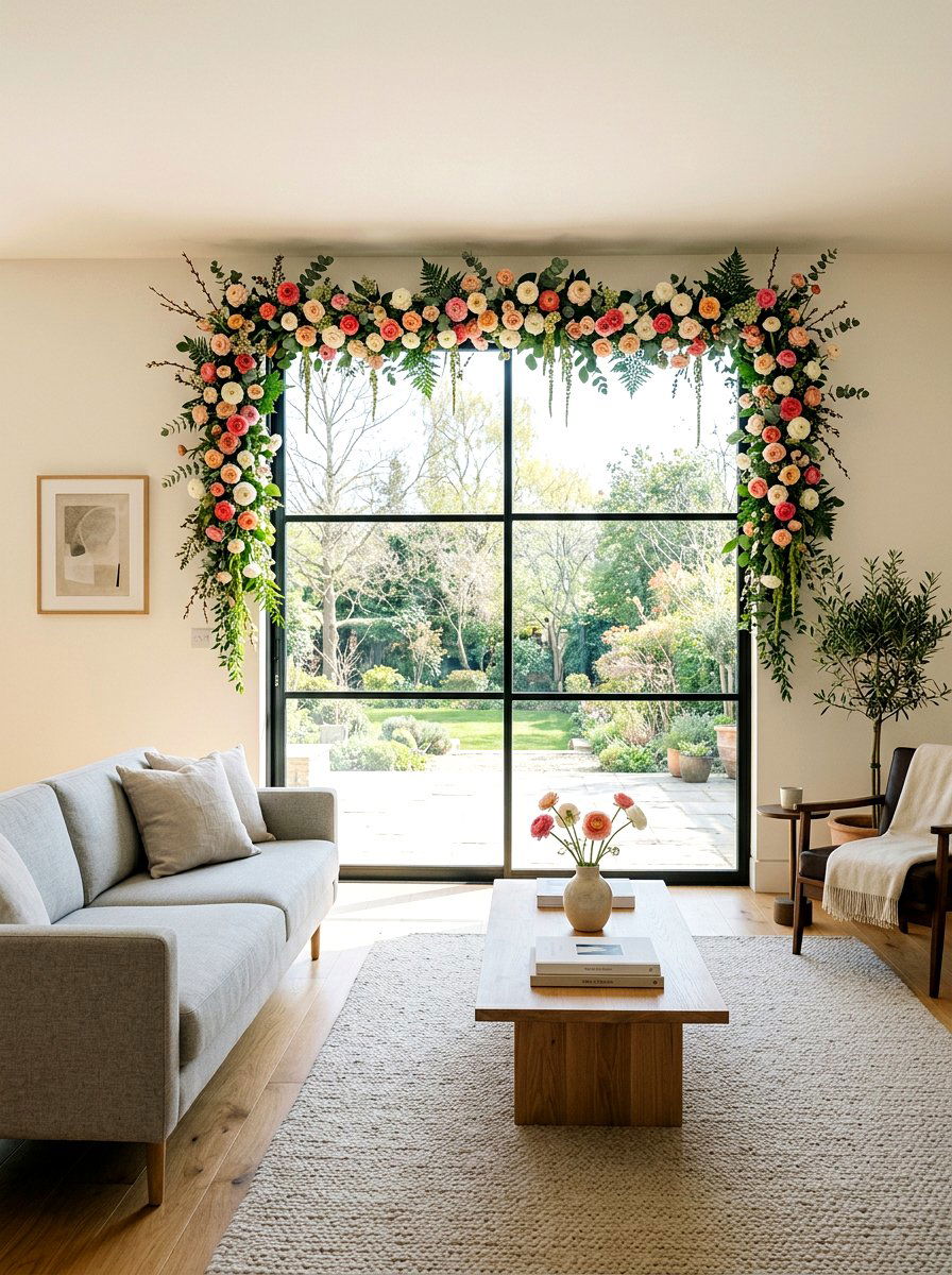 Ranunculus window garland - 25 Spring Flower Garland Ideas