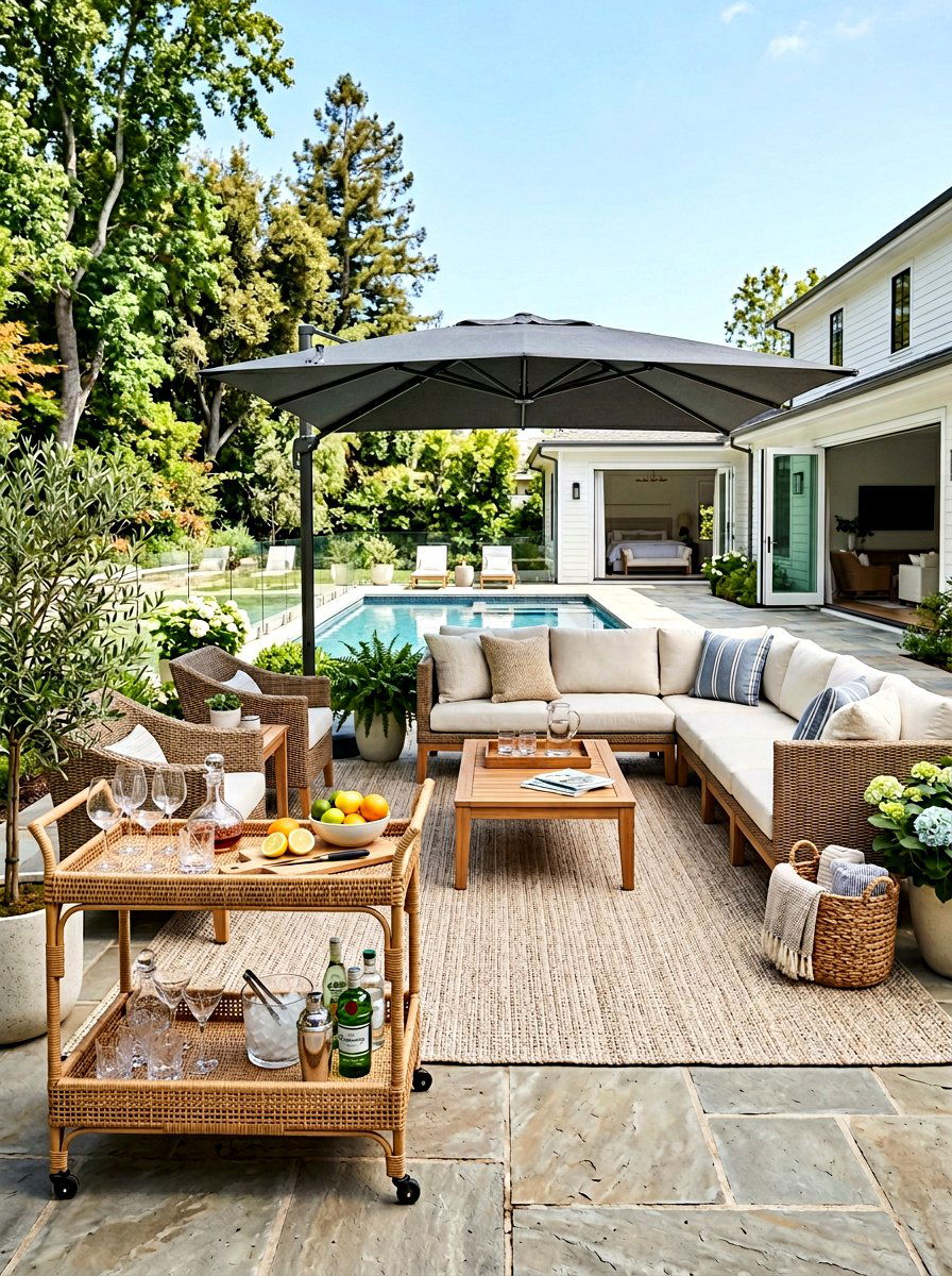 Rattan Bar Cart Patio - 25 Spring Rattan Decor Ideas