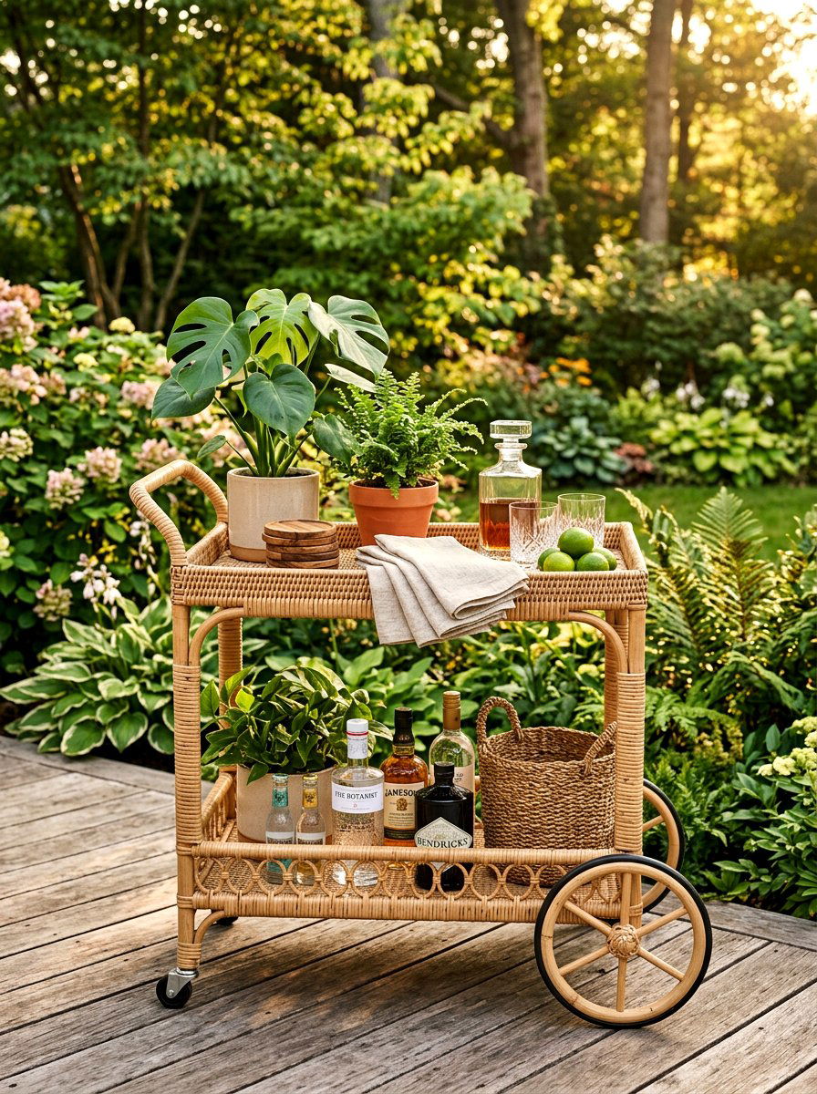 Rattan Bar Cart - 25 Spring Bar Cart Styling Ideas