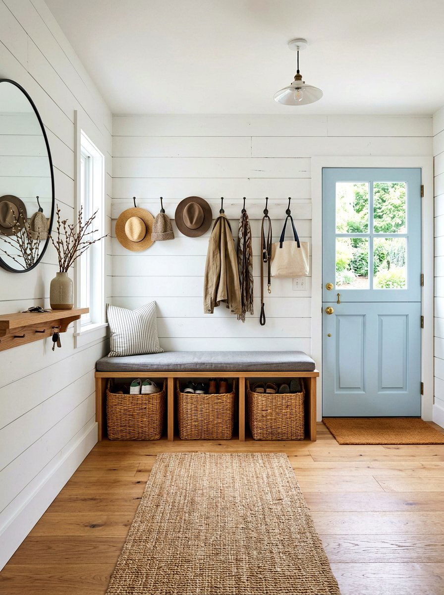 Rattan Basket Mudroom - 25 Spring Rattan Decor Ideas