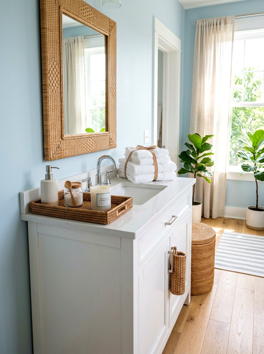 Rattan Bathroom Accessories - 25 Spring Powder Room Decor Ideas