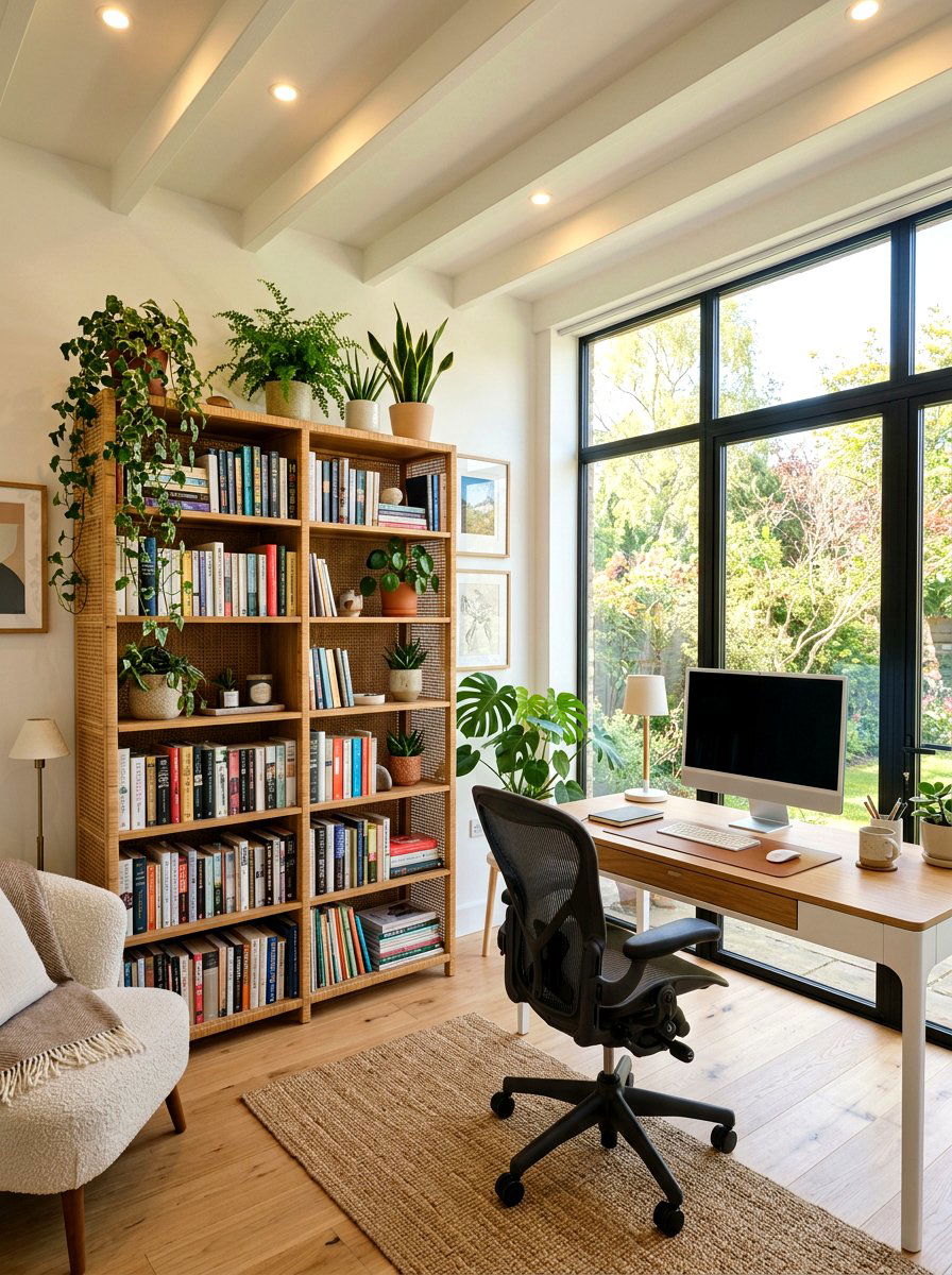 Rattan Bookshelf Home Office - 25 Spring Rattan Decor Ideas