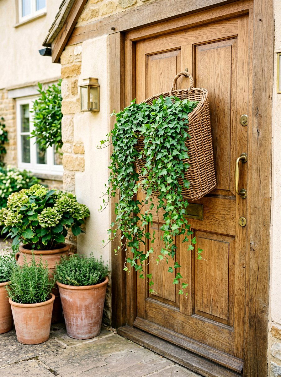 Rattan Door Basket With Ivy - 25 Spring Door Basket Ideas