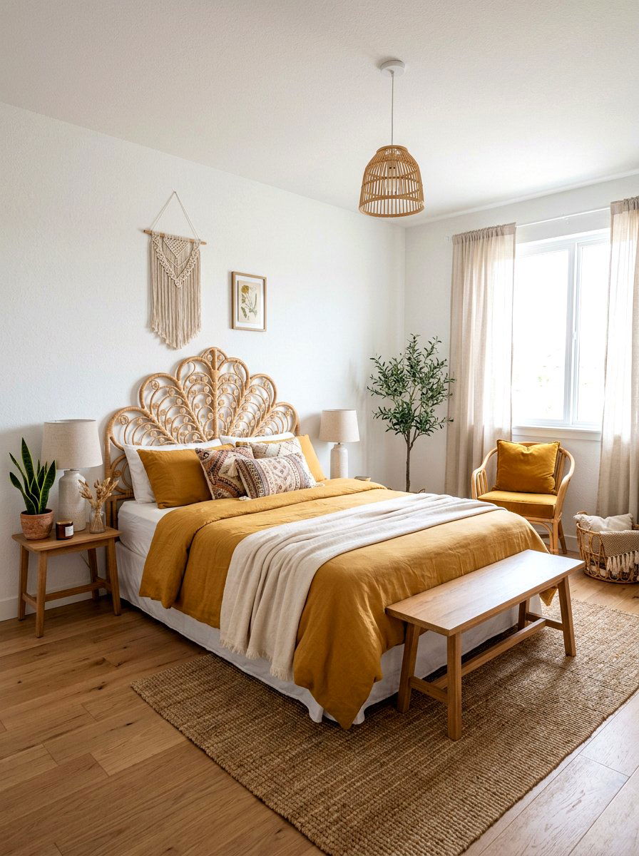 Rattan Headboard - 25 Spring Bedroom Refresh Ideas