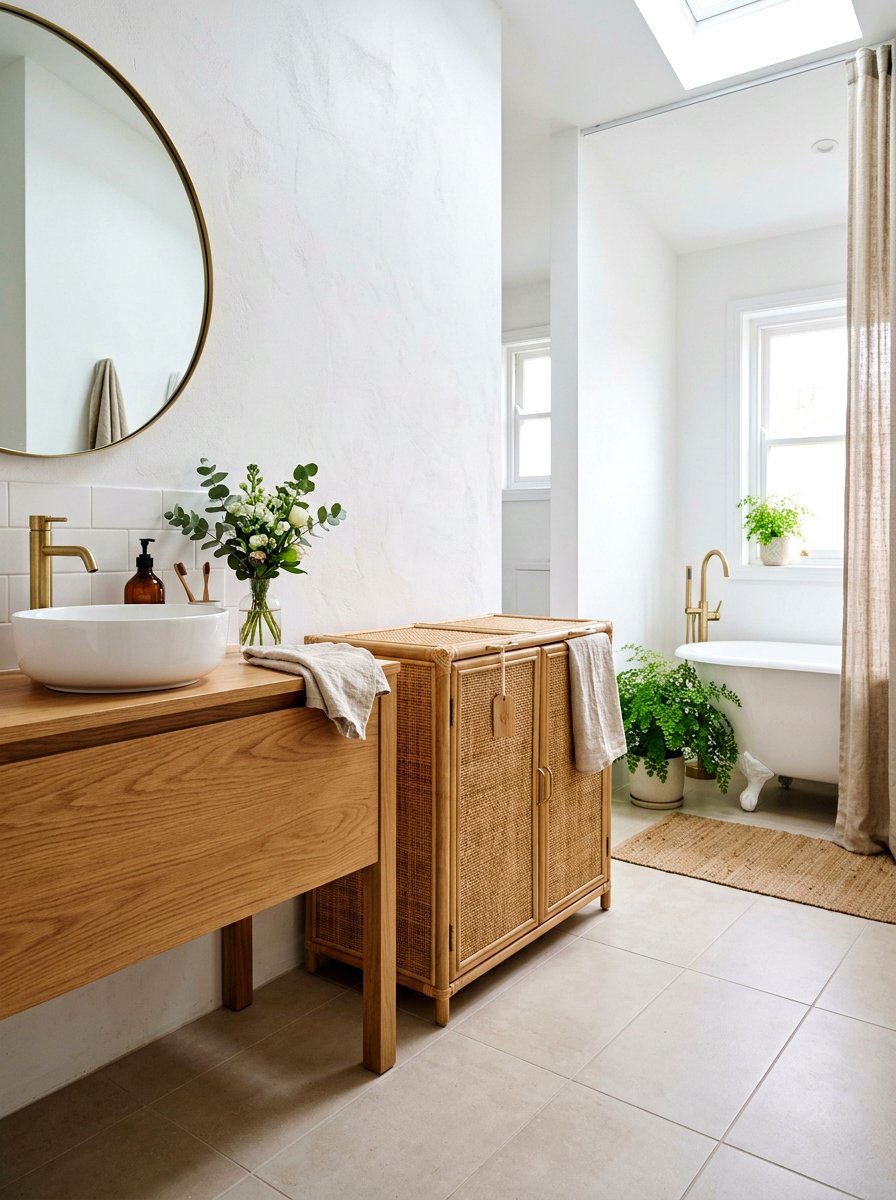 Rattan Laundry Hamper Cabinet - 25 Spring Bathroom Decor Ideas