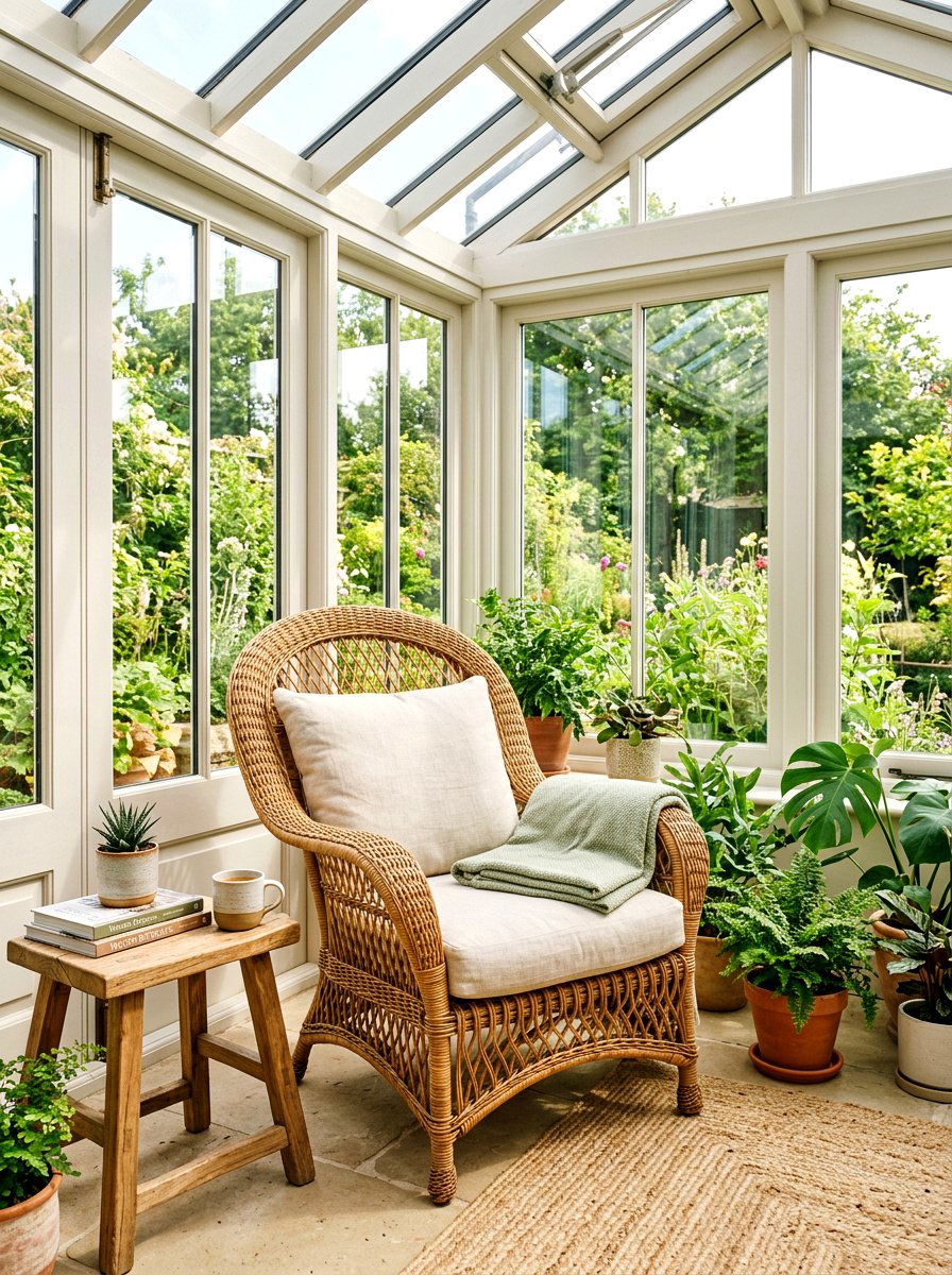 Rattan Lounge Chair - 25 Spring Conservatory Decor Ideas