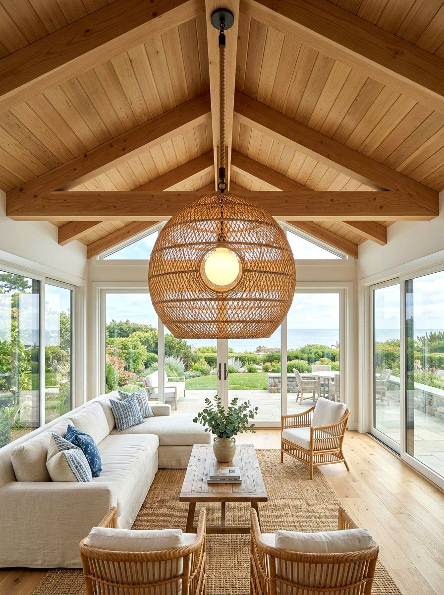 Rattan Pendant Lighting - 25 Spring Three Season Room Decor Ideas