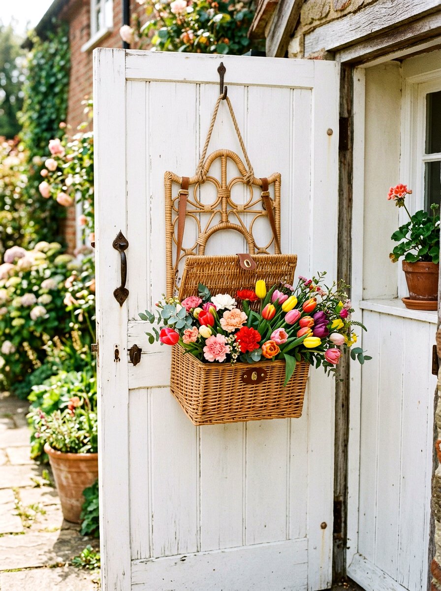 Rattan Picnic Basket Hanger - 25 Spring DIY Door Basket Ideas