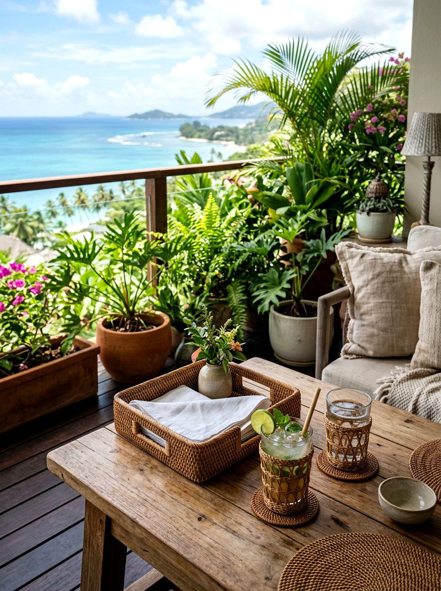 Rattan Table Accessory - 25 Spring Balcony Table Decor Ideas