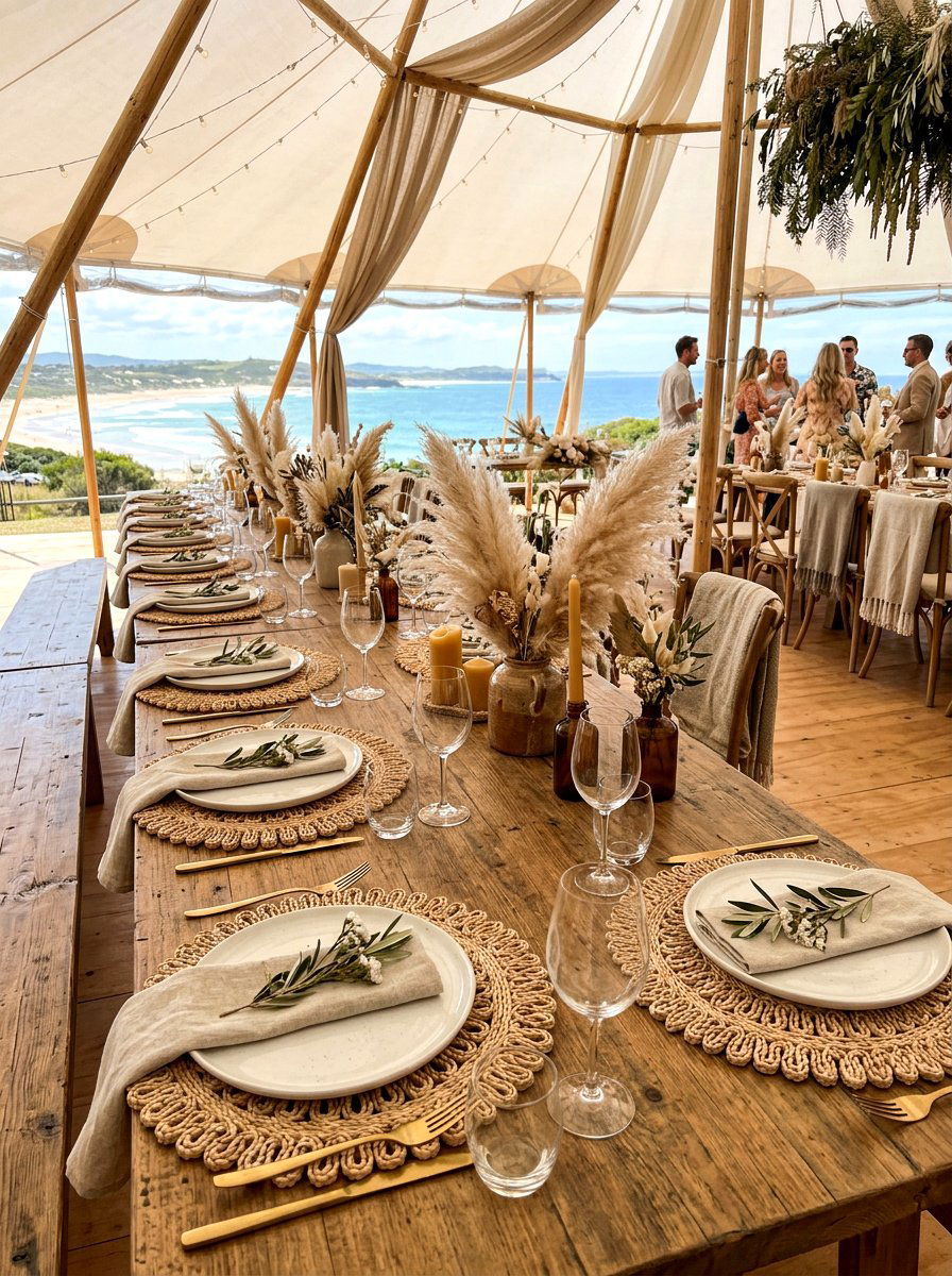 Rattan Table Mat - 25 Spring Wedding Table Decor Ideas