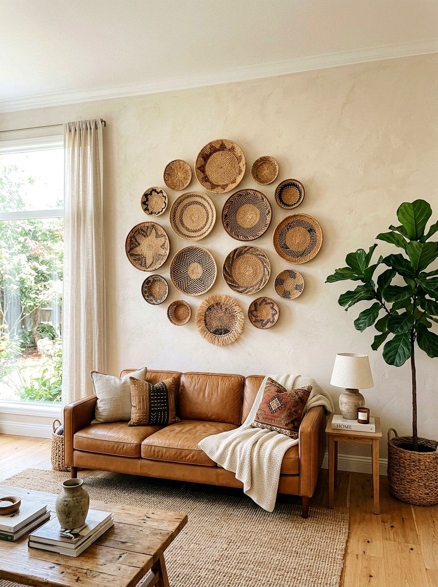 Rattan Wall Basket Display - 25 Spring Rattan Decor Ideas