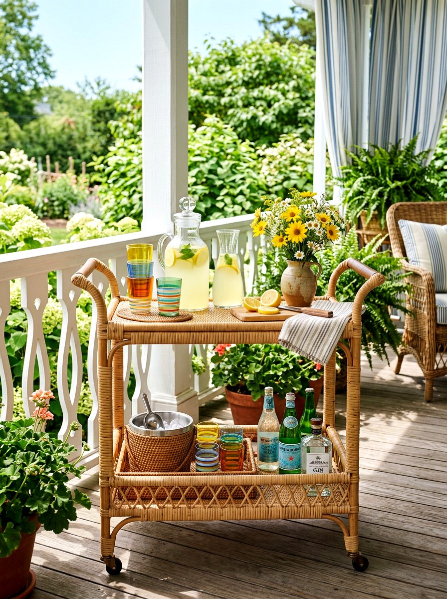 Rattan bar cart - 25 Spring Southern Decor Ideas