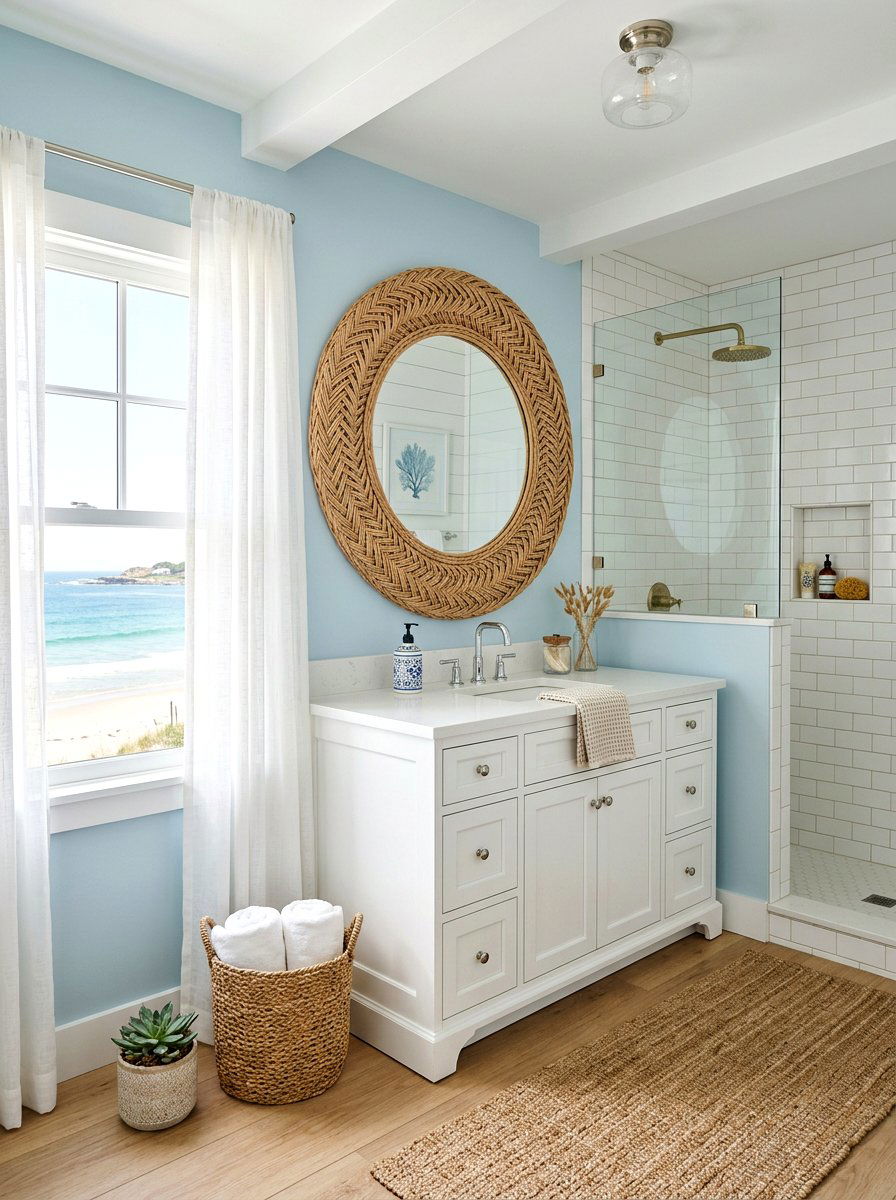 Rattan bathroom mirror frame - 25 Spring Bathroom Mirror Decor Ideas