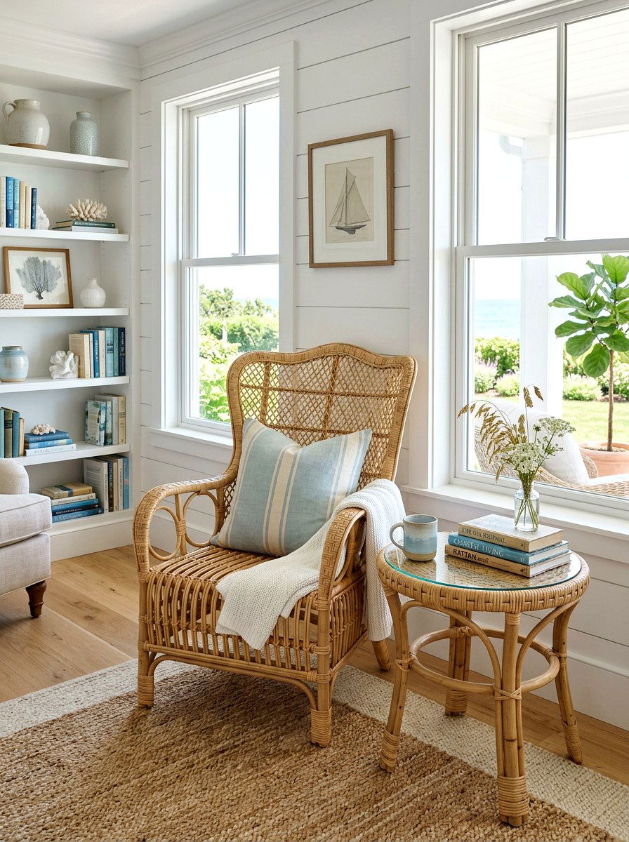 Rattan furniture for reading room - 25 Spring Library Decor Ideas