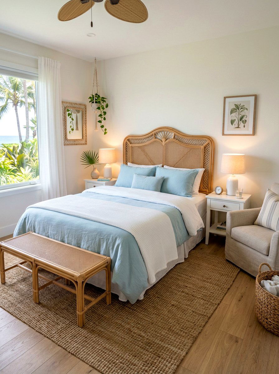 Rattan headboard - 25 Spring Vacation Rental Decor Ideas