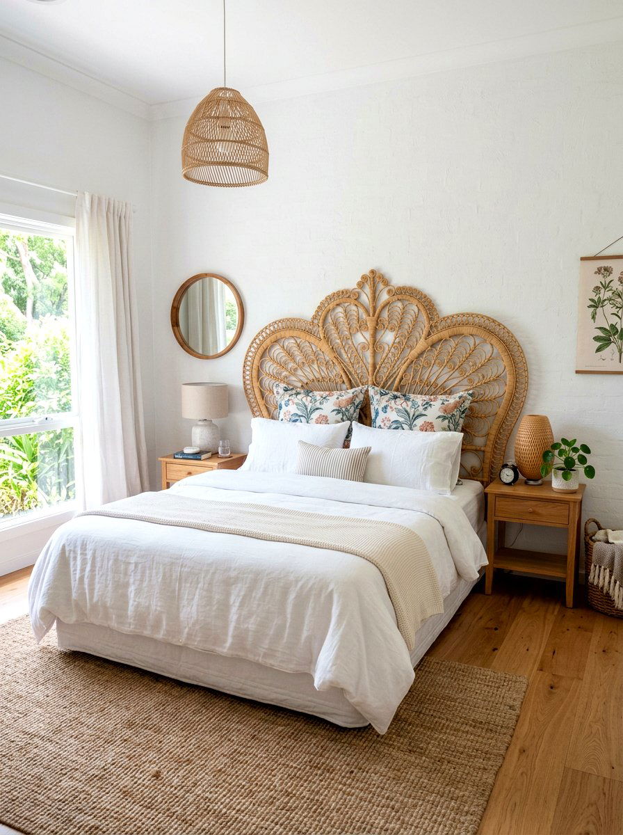 Rattan headboard - 25 Spring Weaving Decor Ideas