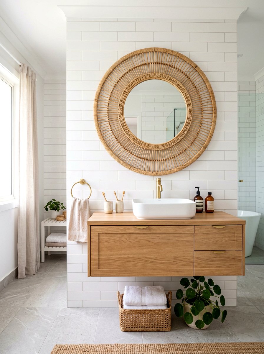 Rattan mirror frame - 25 Spring Weaving Decor Ideas