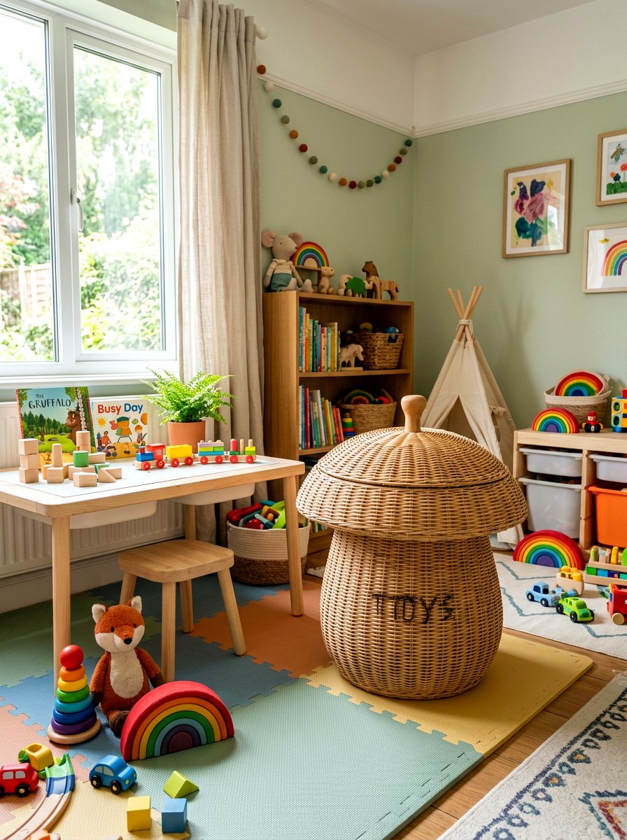 Rattan mushroom storage basket - 25 Spring Mushroom Decor Ideas