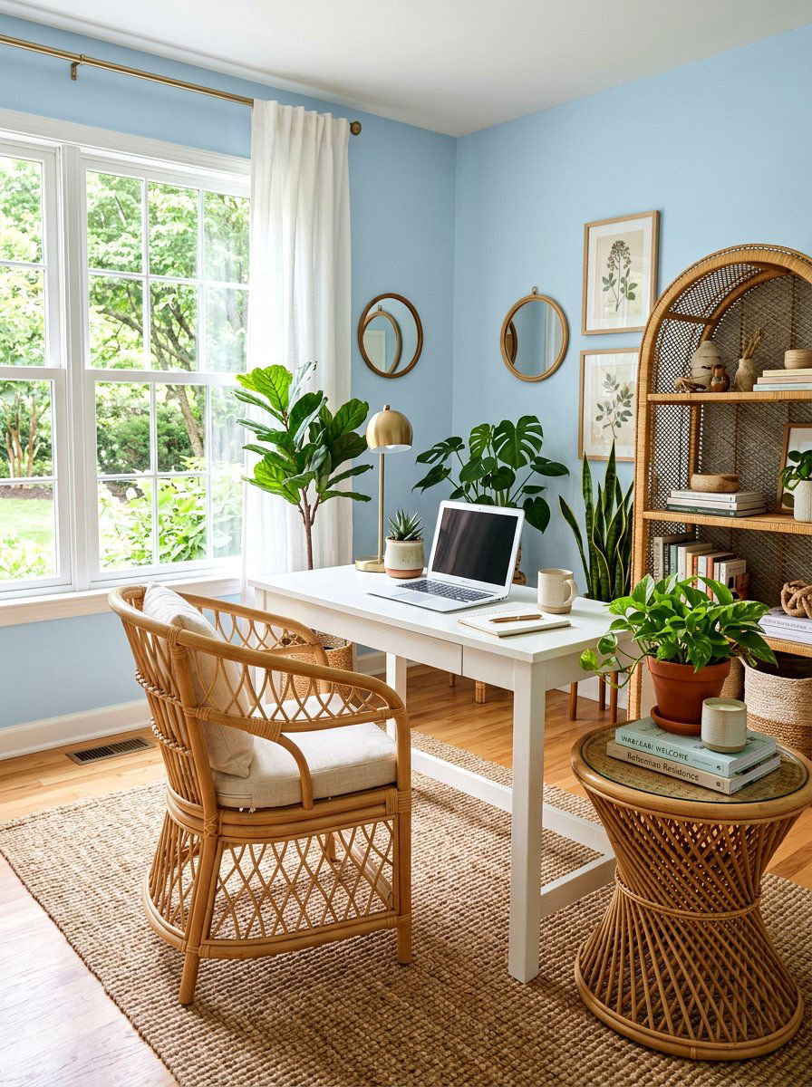Rattan office furniture - 25 Spring Office Decor Ideas