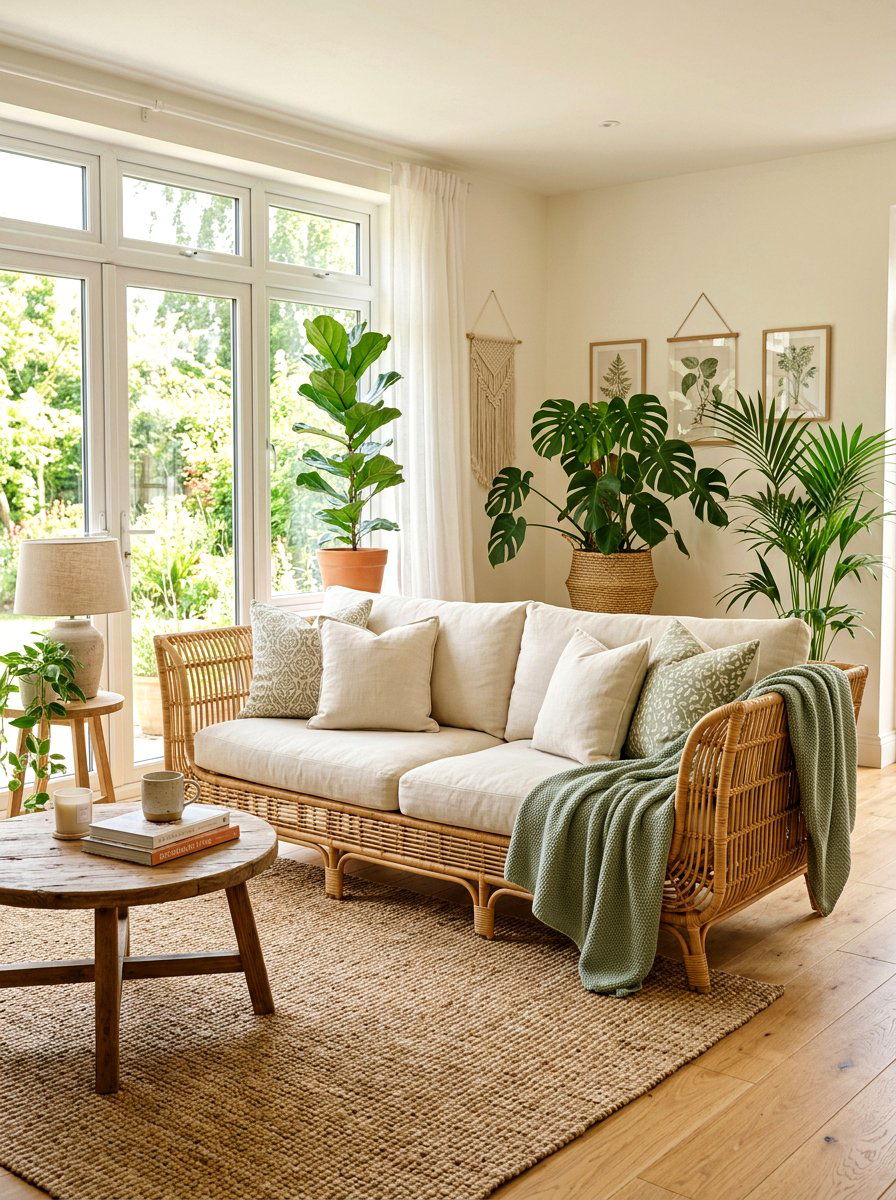 Rattan sofa living room - 25 Spring Bohemian Decor Ideas