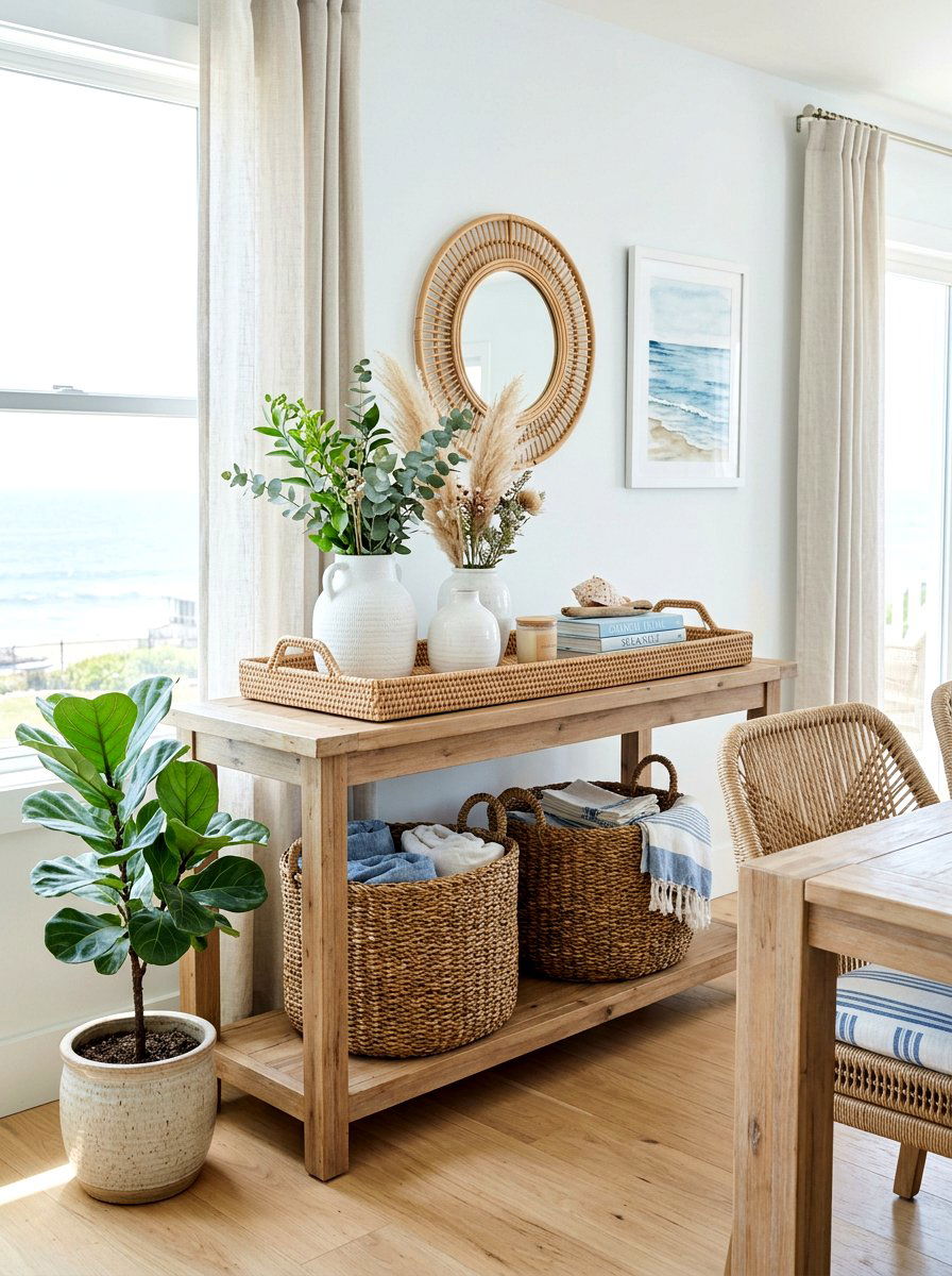 Rattan trays and baskets - 25 Spring Dining Room Buffet Ideas