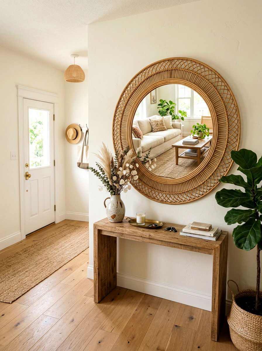 Rattan wall mirror - 25 Spring Budget Decor Ideas