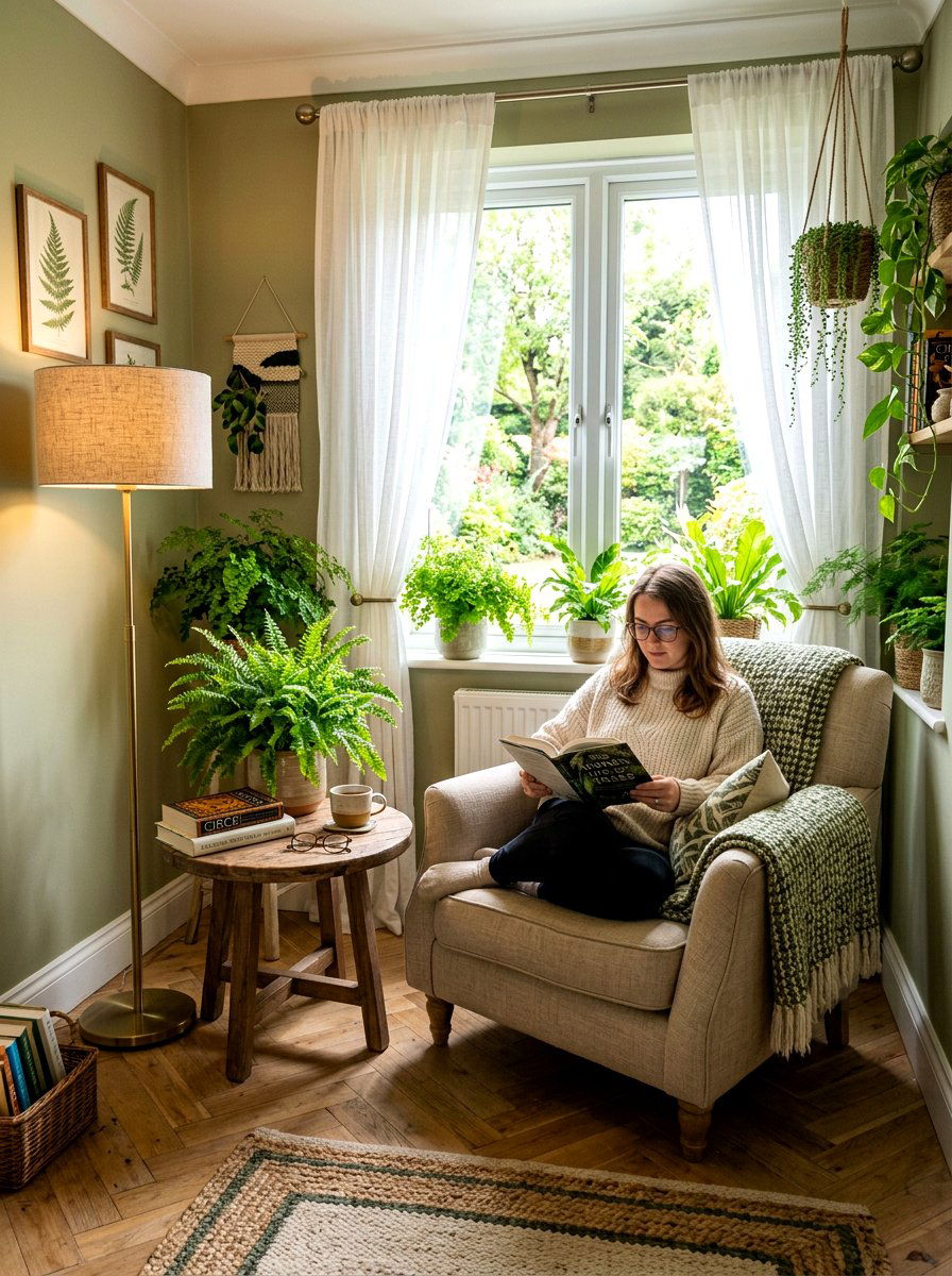 Reading Nook Fern Corner - 25 Spring Fern Decor Ideas