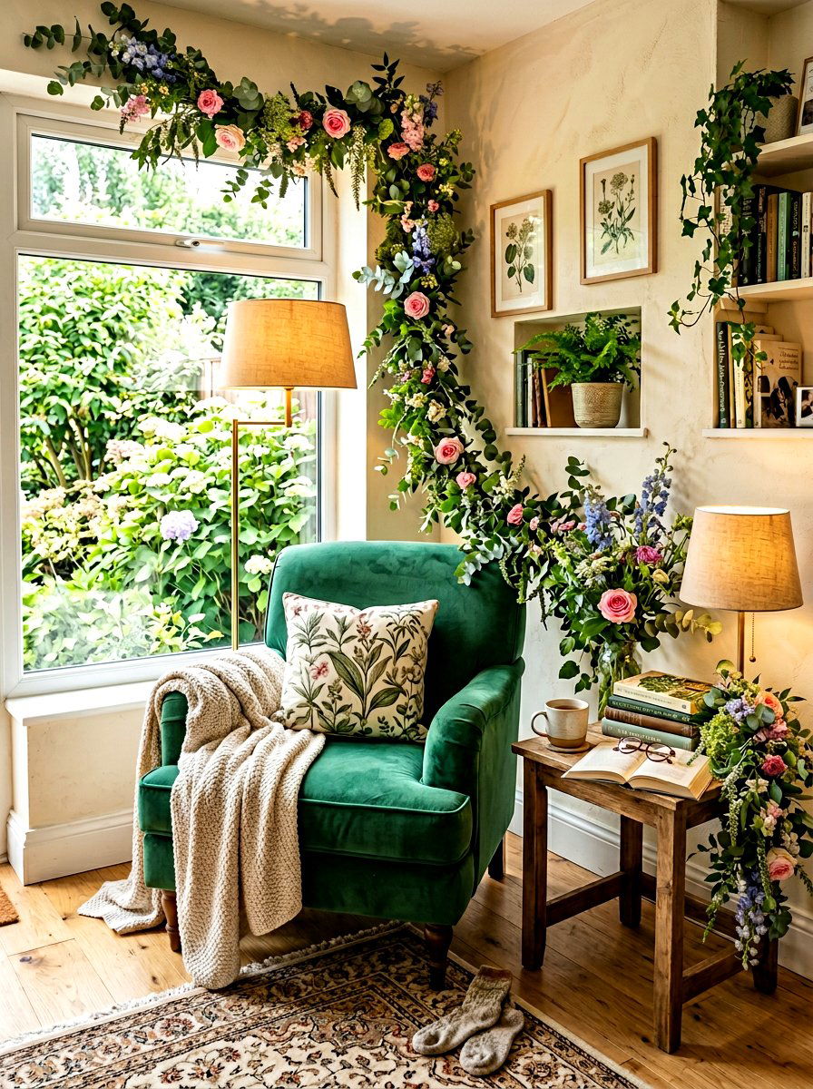 Reading Nook Flower Vine - 25 Spring Floral Garland Ideas