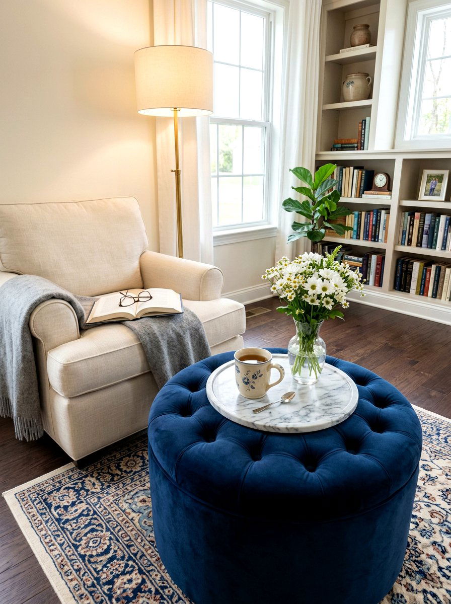 Reading Nook Ottoman Marble Tray - 25 Spring Marble Tray Decor Ideas