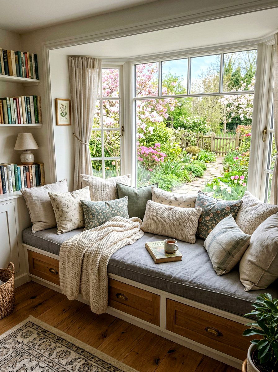 Reading Nook Window Seat - 25 Spring Home Refresh Ideas