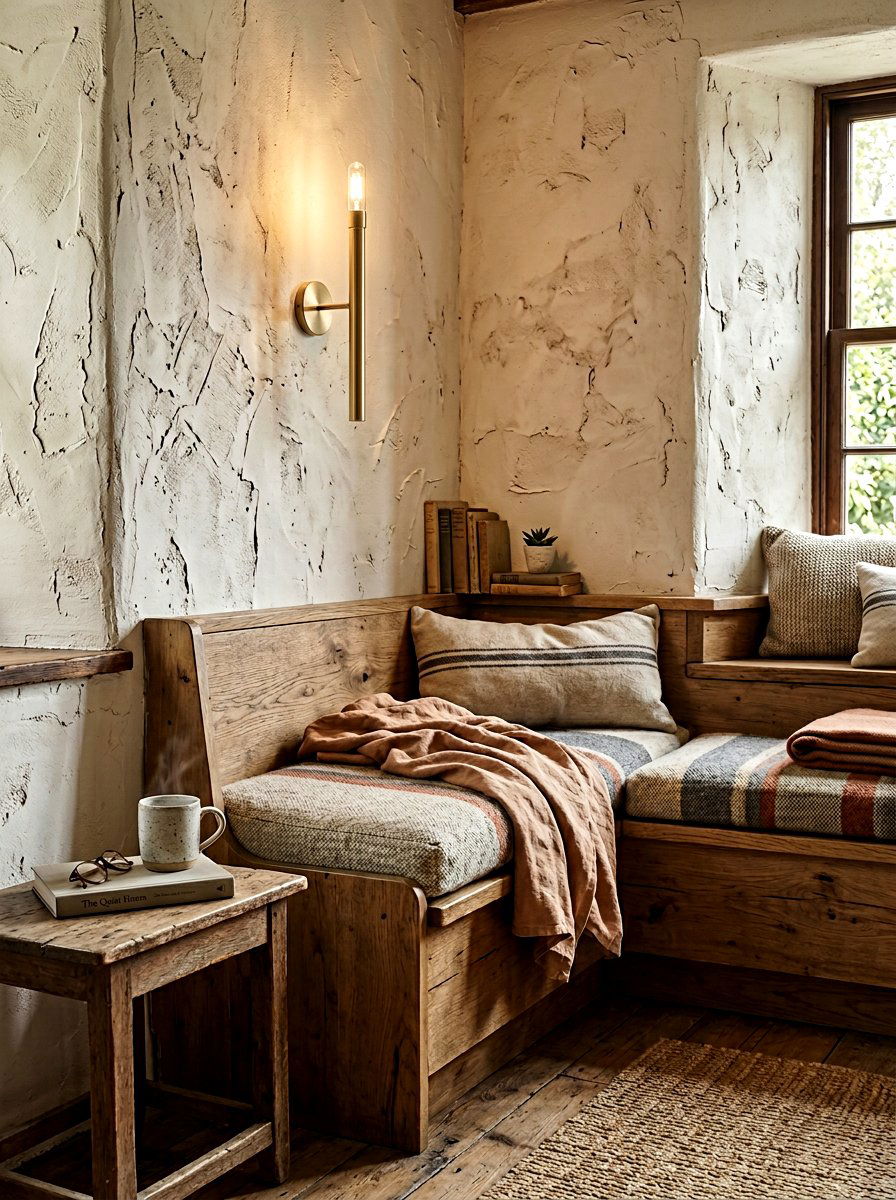 Reading Nook With Textured Plaster Walls - 25 Spring Wabi Sabi Decor Ideas
