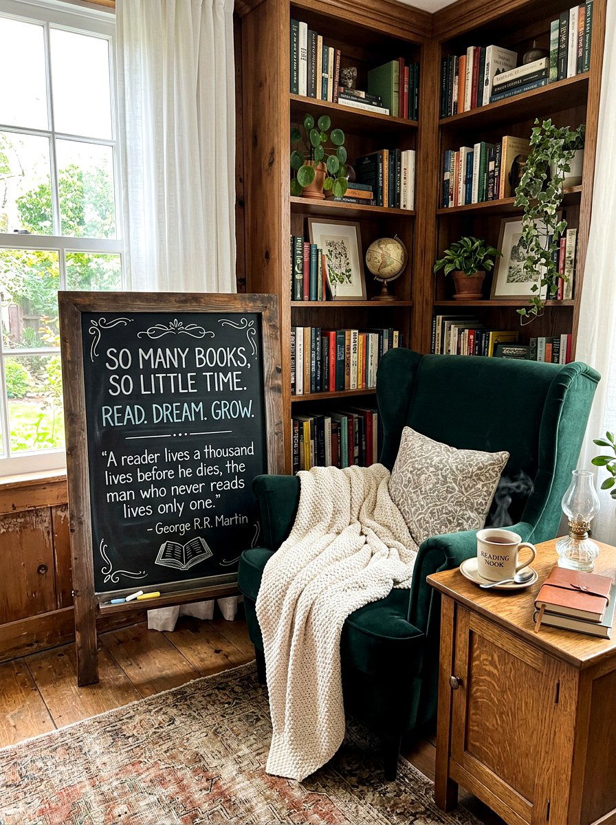 Reading nook inspirational chalkboard - 25 Spring Chalkboard Decor Ideas