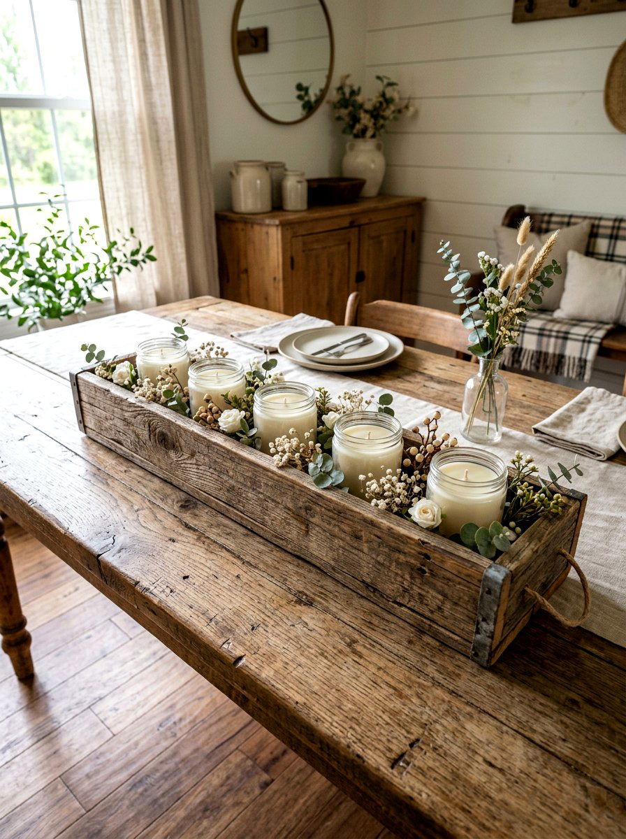 Reclaimed Wood Box Candle Holder - 25 Spring Candle Centerpiece Ideas