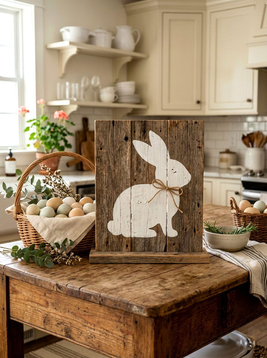 Reclaimed Wood Bunny Sign - 25 Spring Painted Sign Ideas