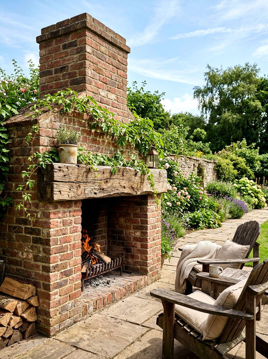 Reclaimed Wood Fireplace Mantel - 25 Spring Outdoor Fireplace Decor Ideas