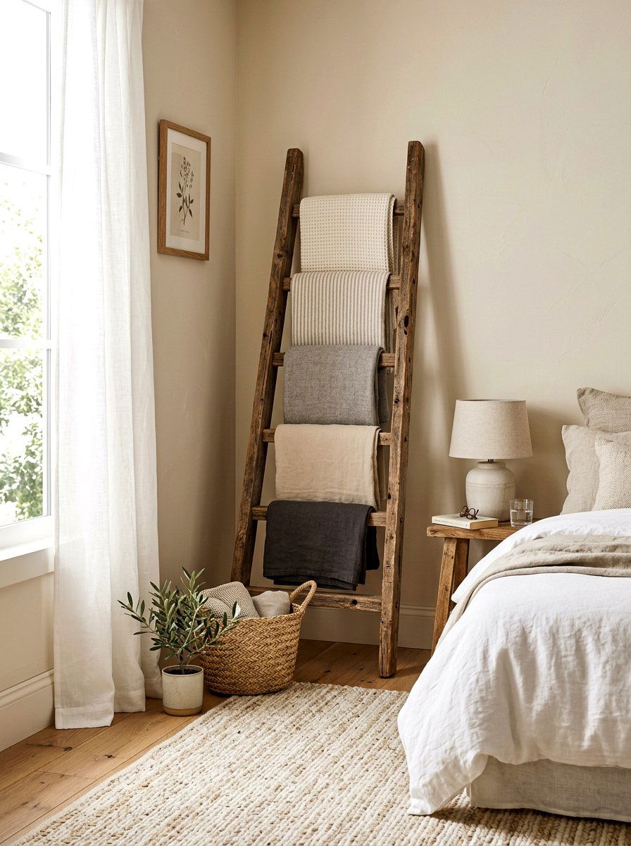Reclaimed Wood Ladder - 25 Spring Decorating Ideas on a Budget
