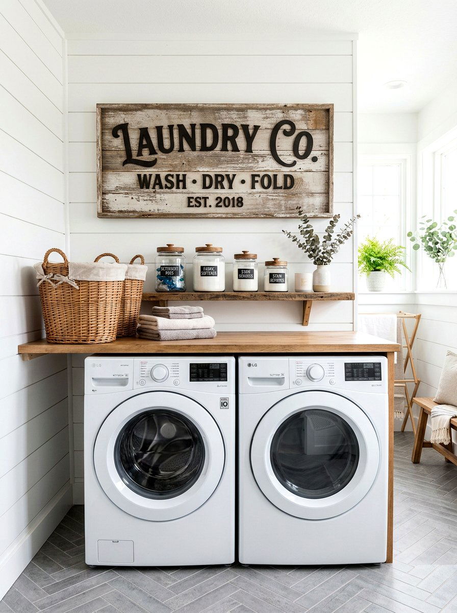 Reclaimed Wood Laundry Sign - 25 Spring Farmhouse Sign Ideas