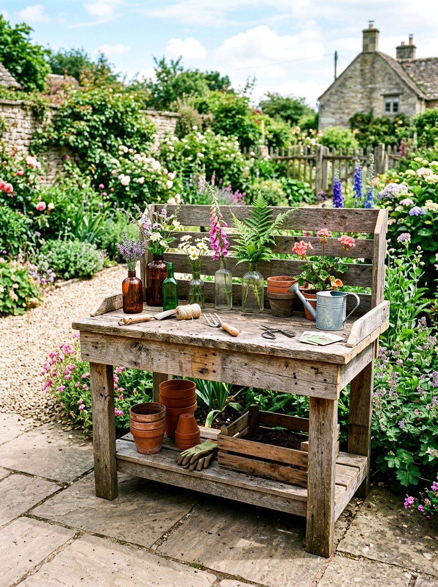 Reclaimed Wood Potting Table - 25 Spring Potting Bench Decor Ideas