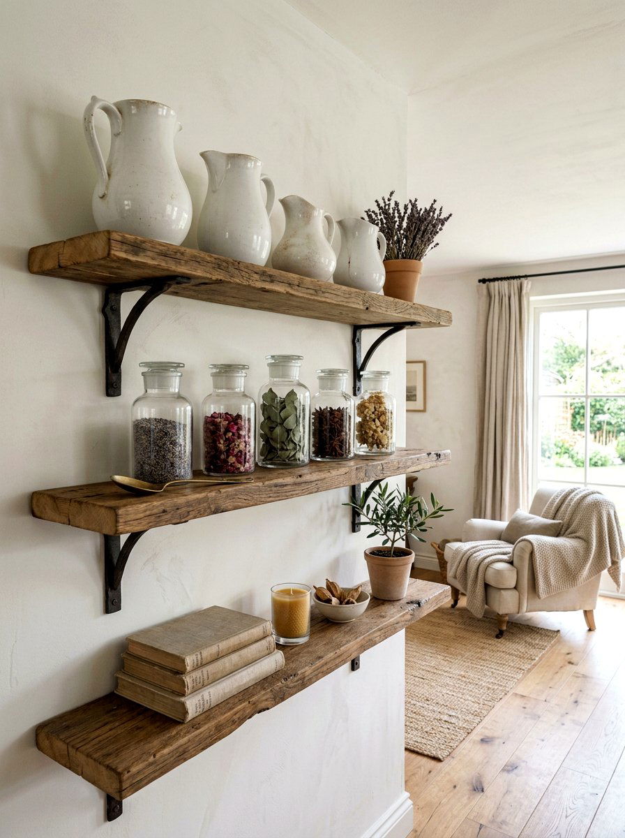 Reclaimed Wood Shelving - 25 Spring Rustic Decor Ideas