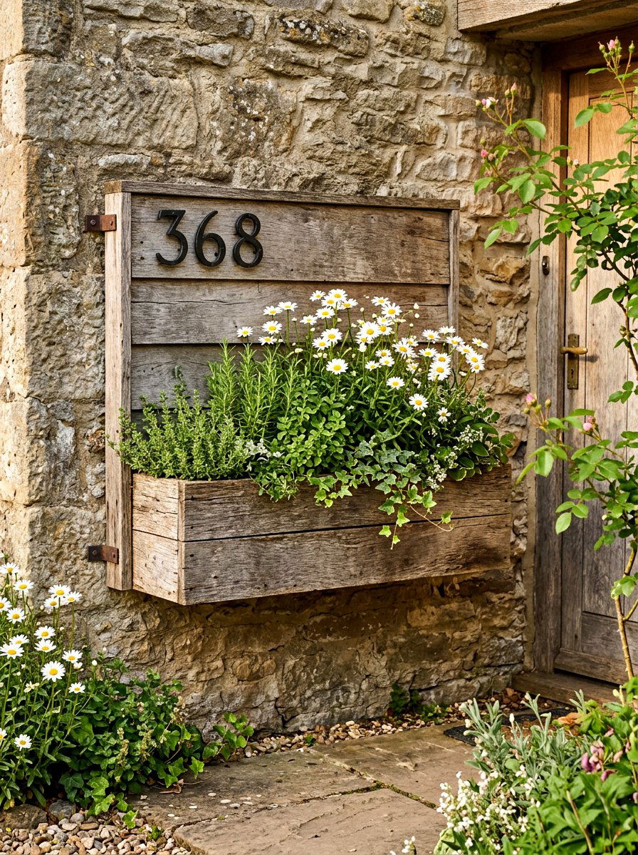 Reclaimed Wood Shiplap Address Planter - 25 Spring Address Planter Ideas