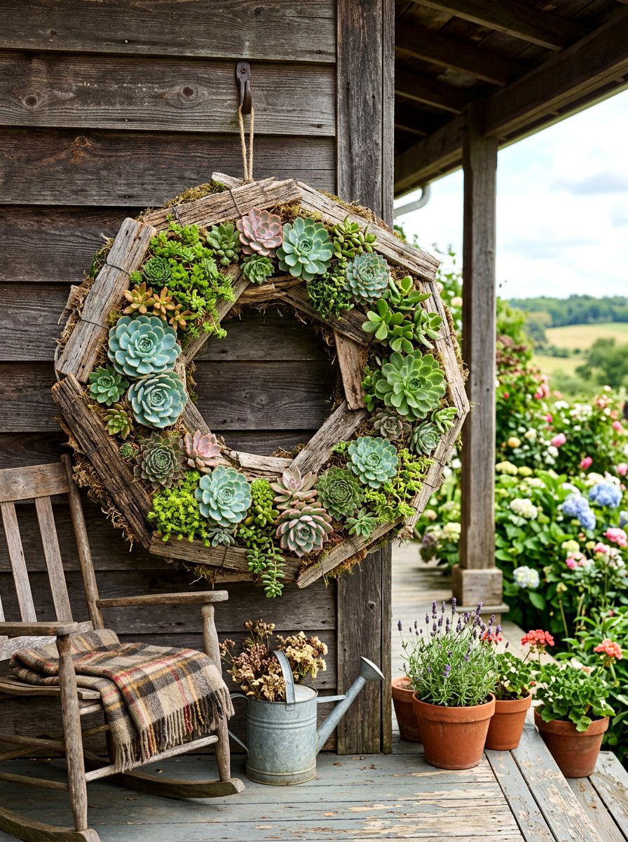 Reclaimed Wood Succulent Wreath - 25 Spring Succulent Wreath Ideas